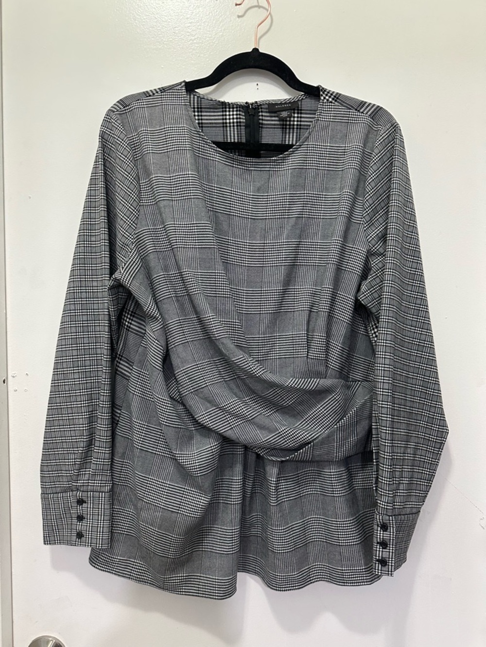 Halogen Checked Plaid Twist Front Long Sleeve Top Sz XL